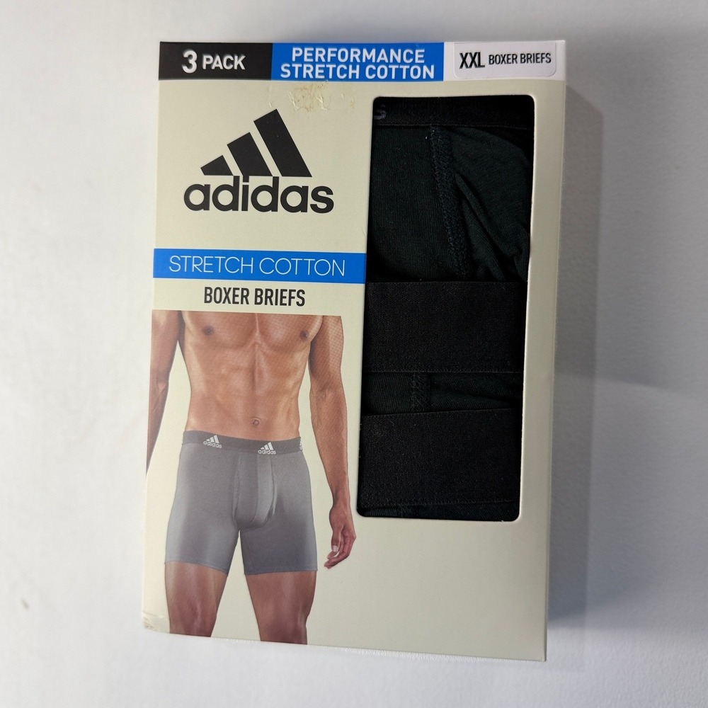 Adidas Mens 3 Pack Performance Stretch Cotton Boxer Briefs Black XXL 5in Inseam